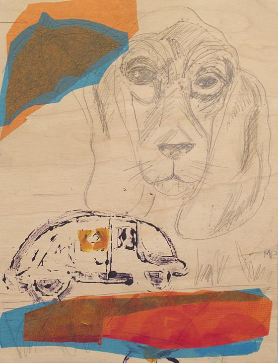 Image of &8211;Camper Van Sun— graphite, collage, ink, gauche on board